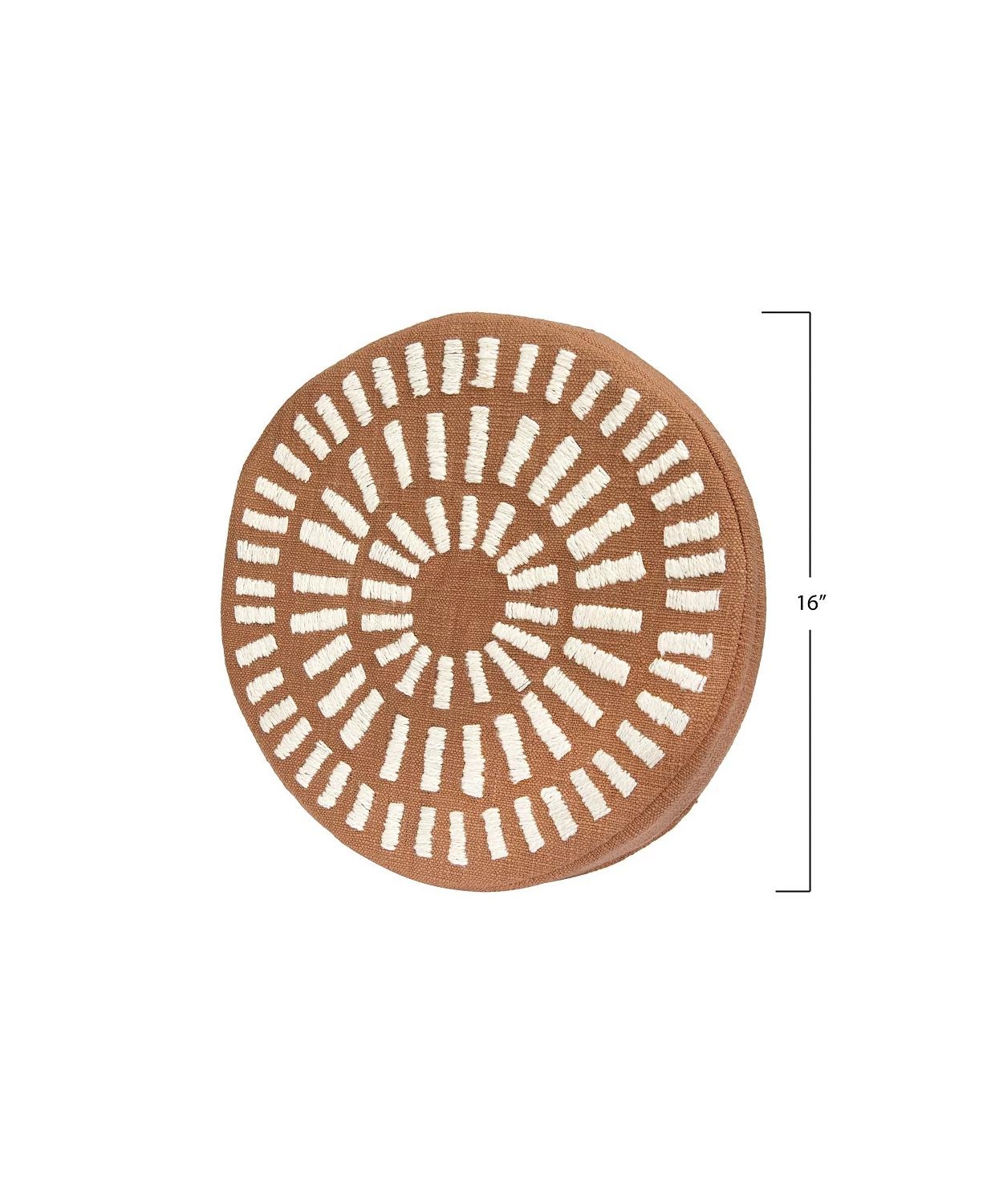 Disk Pillow with Raised Pattern, Burnt Orange & White Cotton, 16" x 16" - Image 2