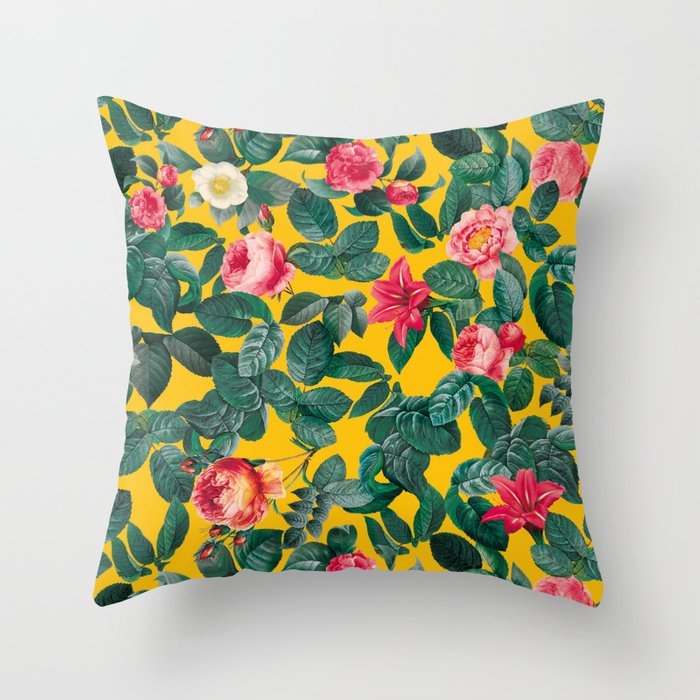 Summer Botanical Pattern Throw Pillow by Burcu Korkmazyurek - Cover (24" x 24") With Pillow Insert - Indoor Pillow - Image 0