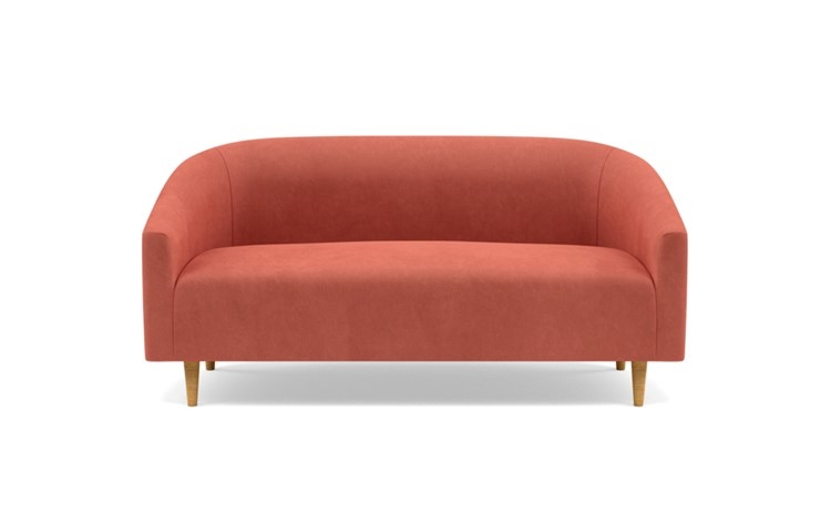 Tegan Loveseats with Pink Coral Fabric and Natural Oak legs - Image 0