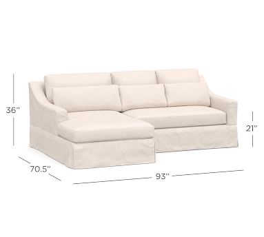 York Slope Arm Slipcovered Deep Seat Right Arm Loveseat with Chaise Sectional, Bench Cushion, Down Blend Wrapped Cushions, Chenille Basketweave Taupe - Image 2