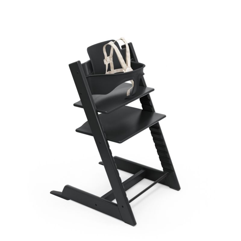 Stokke Tripp Trapp Black Wood High Chair with Cushion, Tray and Newborn Bundle - Image 1