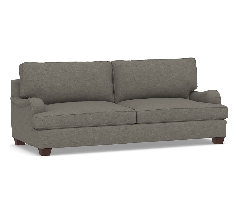 PB English Arm Upholstered Grand Sofa 89", Polyester Wrapped Cushions, Chunky Basketweave Metal - Image 0