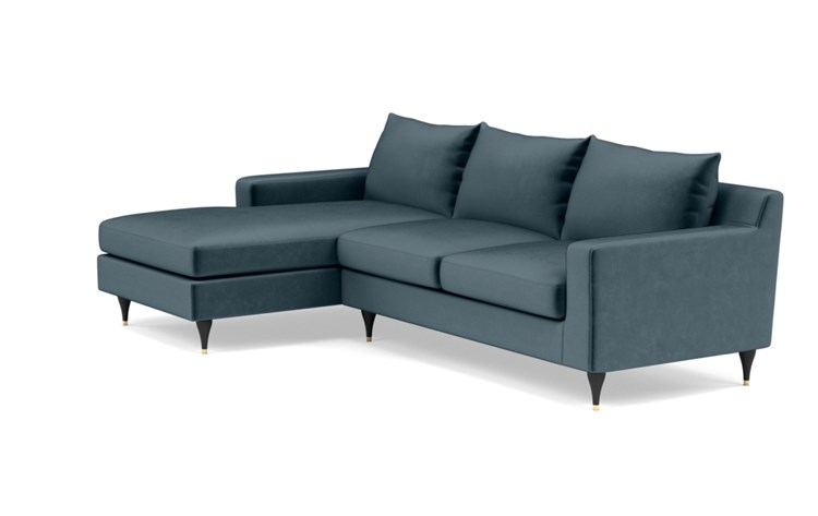 Sloan Left Sectional with Blue Sapphire Fabric, down alternative cushions, and Matte Black with Brass Cap legs - Image 4