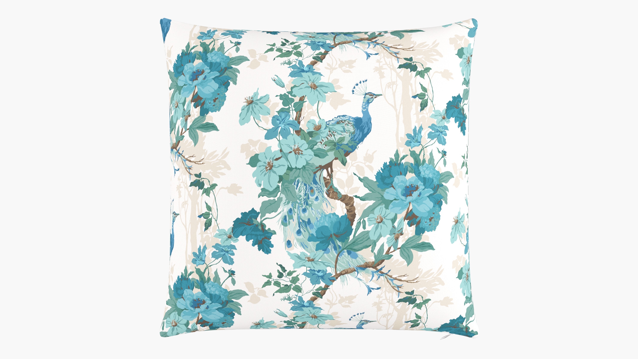 Throw Pillow 22", Turquoise Peacock Park, 22" x 22" - Image 0