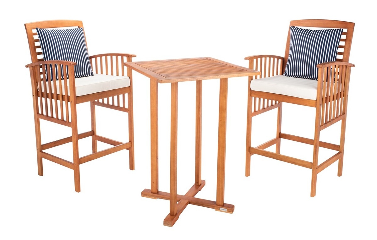 Pate 3 Pc Bar Height Bistro Set - Natural/Bge + Thn Stp P - Safavieh - Image 0