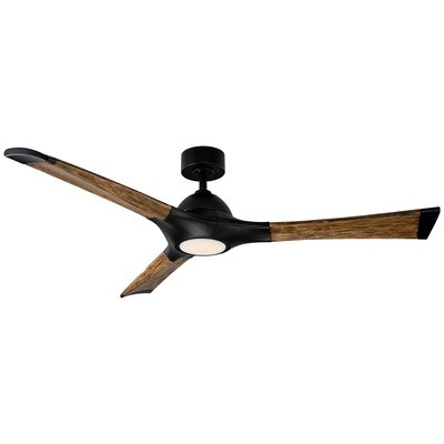 60" Woody 3 - Blade Outdoor LED Smart Propeller Ceiling Fan with Wall Control and Light Kit Included - Image 0