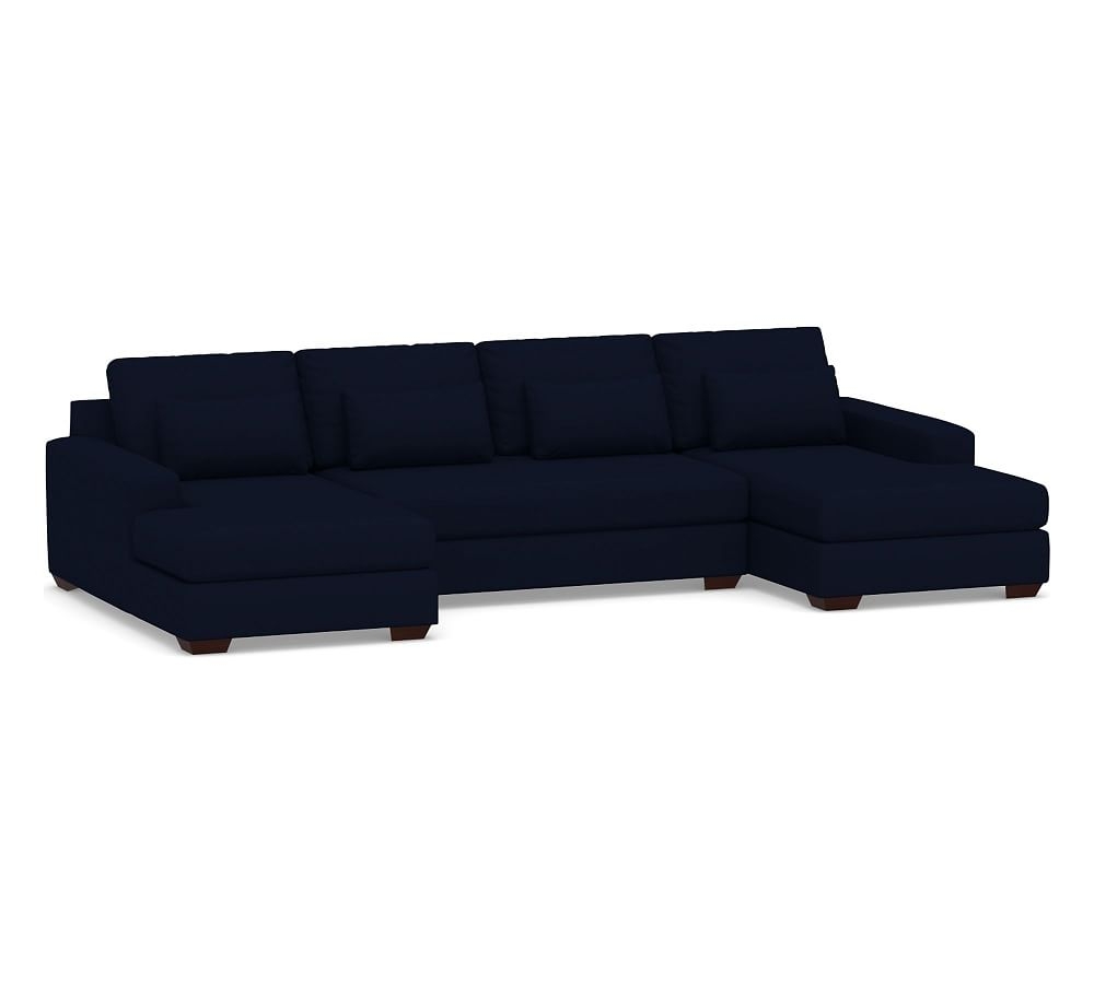 Big Sur Square Arm Upholstered Deep Seat U-Chaise Loveseat Sectional with Bench Cushion, Down Blend Wrapped Cushions, Performance Everydaylinen(TM) Navy - Image 0