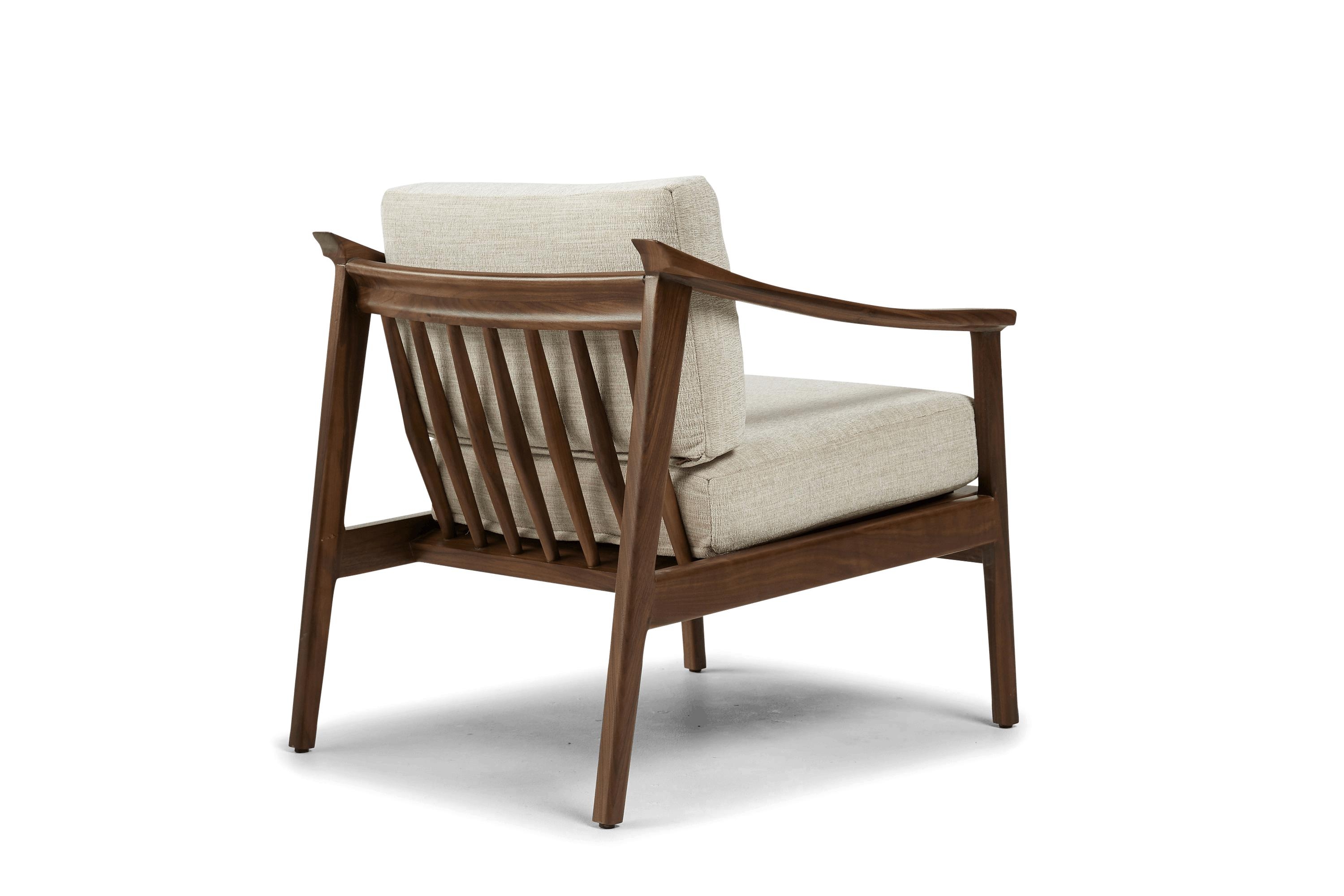 Beige/White Bradshaw Mid Century Modern Chair - Lucky Divine - Walnut - Image 3