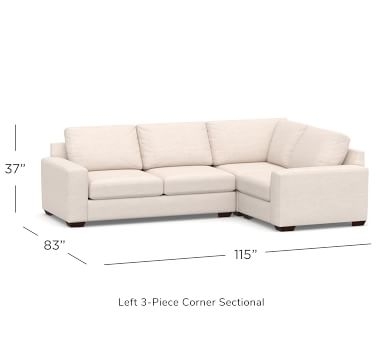 Big Sur Square Arm Upholstered Left arm 3-Piece Corner Sectional, Down Blend Wrapped Cushions, Chenille Basketweave Oatmeal - Image 2
