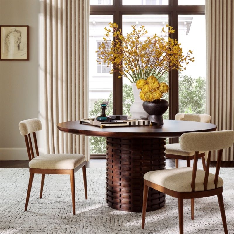 Arcos Oak Wood and Ivory Upholstered Dining Chair Set of 4 - Image 7