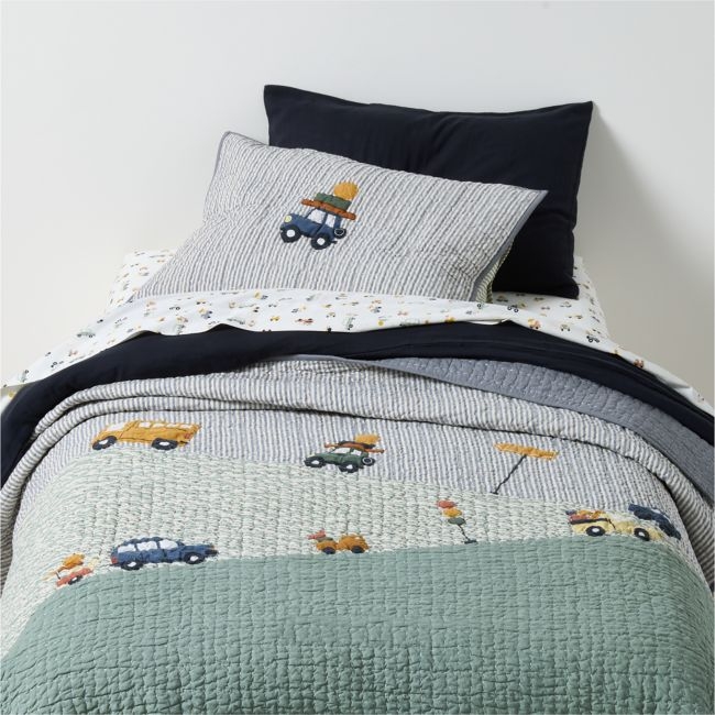 Wheely Cool Embroidered Organic Cotton Kids Full/Queen Quilt - Image 0