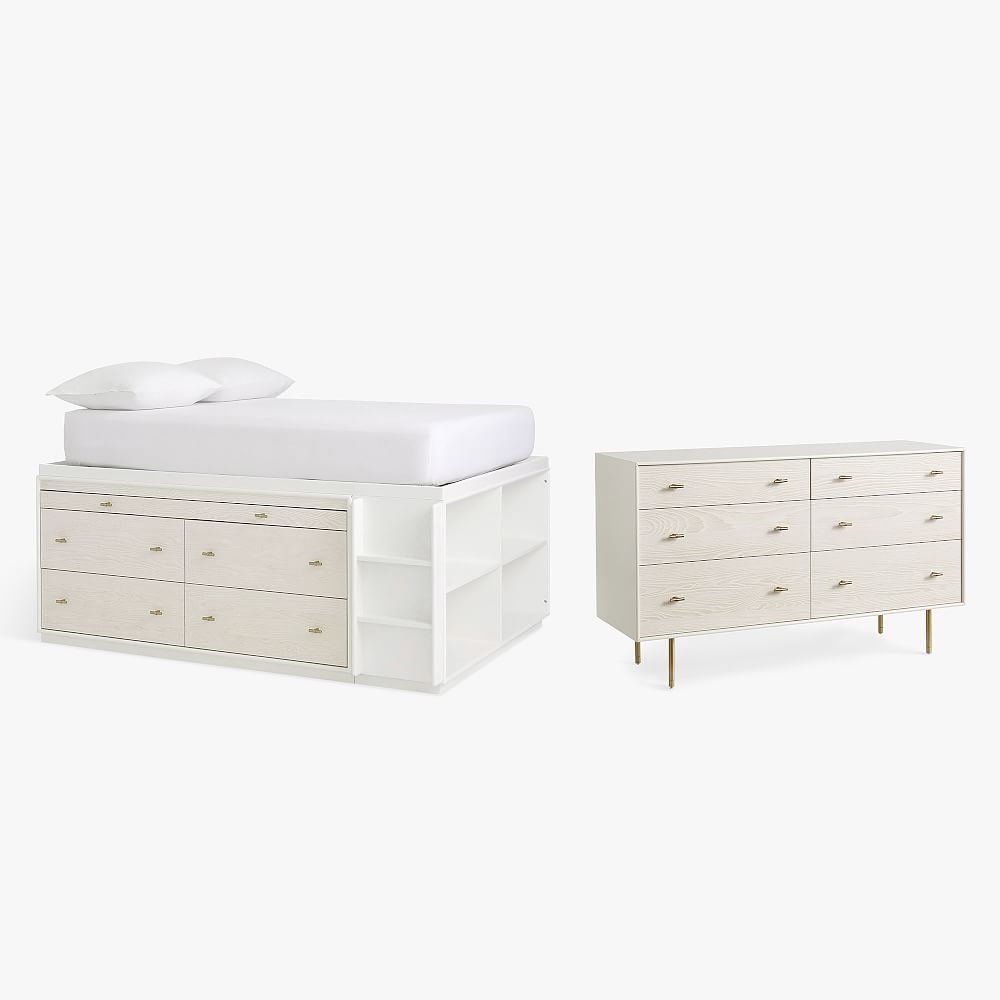 west elm x pbt Modernist Captain's Bed, 6 Drawer Dresser Set, Twin, White/Wintered Wood, In-Home - Image 0