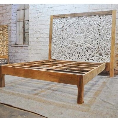 Dynasty Hand Carved Indian Solid Wooden Zara Bed 2 Tone - Image 0
