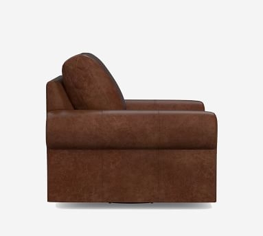 Big Sur Roll Arm Leather Swivel Armchair, Down Blend Wrapped Cushions, Signature Maple - Image 2