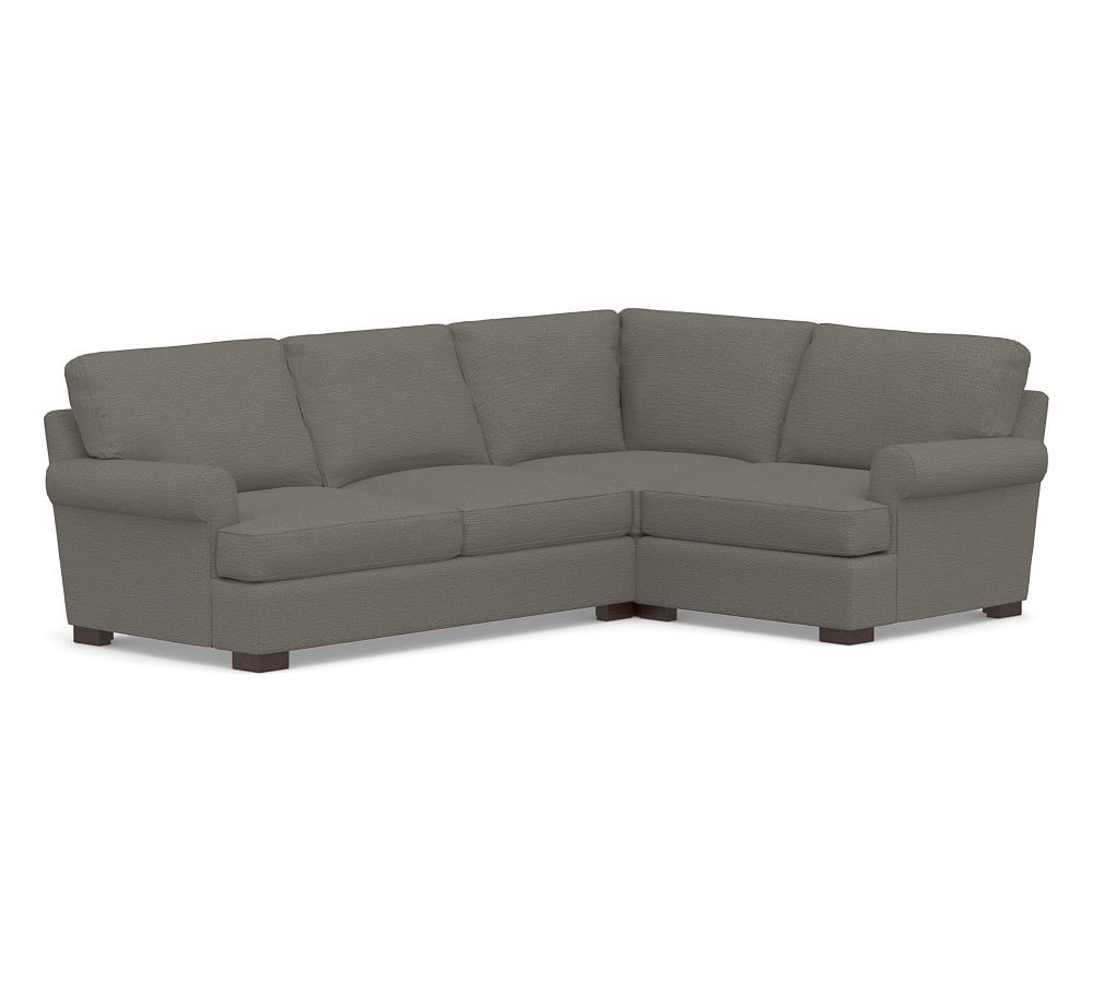 Townsend Roll Arm Upholstered Left Arm 3-Piece Corner Sectional, Polyester Wrapped Cushions, Chunky Basketweave Metal - Image 0