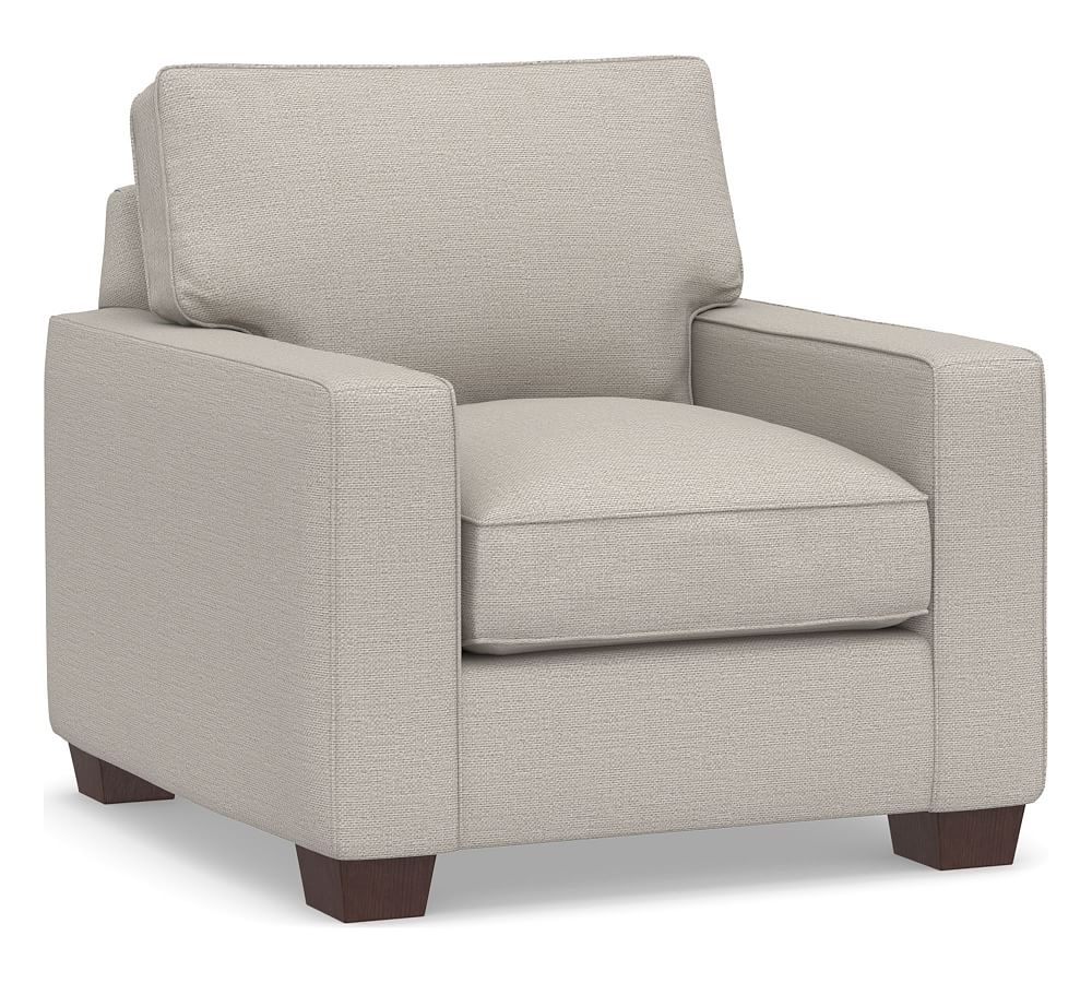 PB Comfort Square Arm Upholstered Armchair 37.5", Box Edge Down Blend Wrapped Cushions, Chunky Basketweave Stone - Image 0