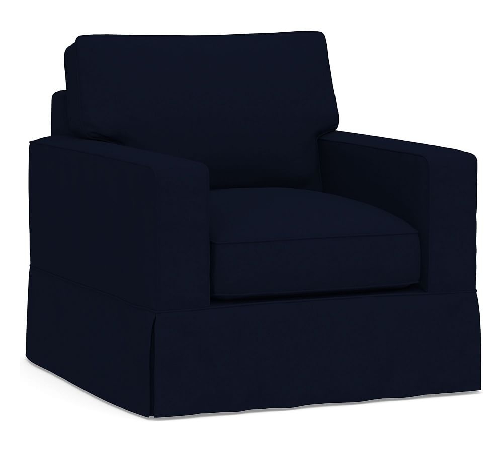 PB Comfort Roll Arm Slipcovered Armchair 39", Box Edge Down Blend Wrapped Cushions, Performance Everydaylinen(TM) Navy - Image 0