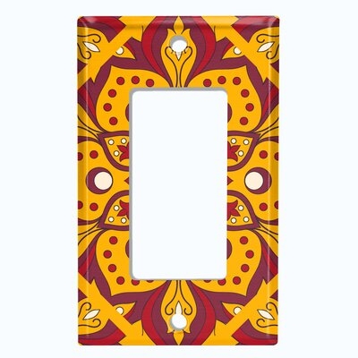 Metal Light Switch Plate Outlet Cover (Red Orange Elegant Mandala Flowers Tile   - Single Rocker) - Image 0