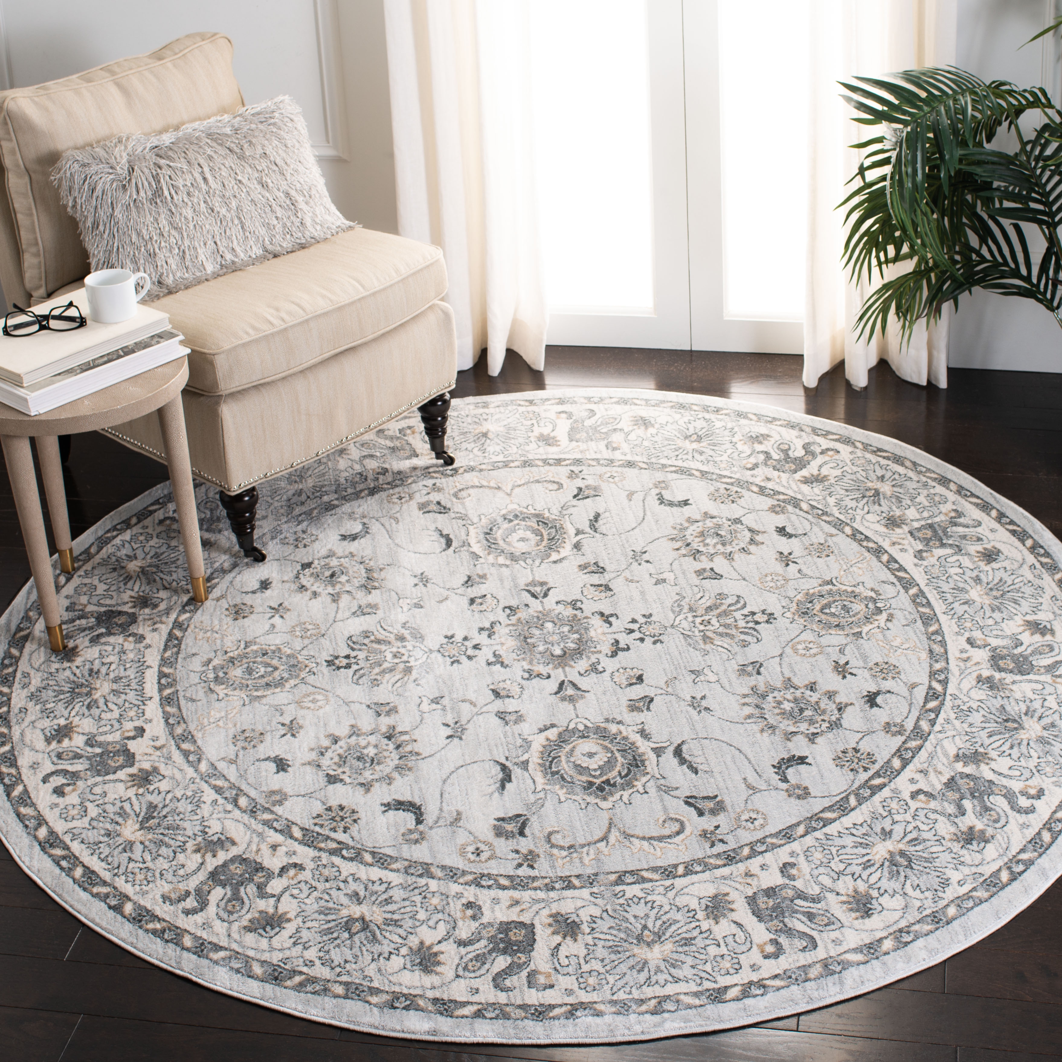 Arlo Home Power Loomed Area Rug, ISA940G, Light Grey/Cream, 6'7" X 6'7" Round - Image 1