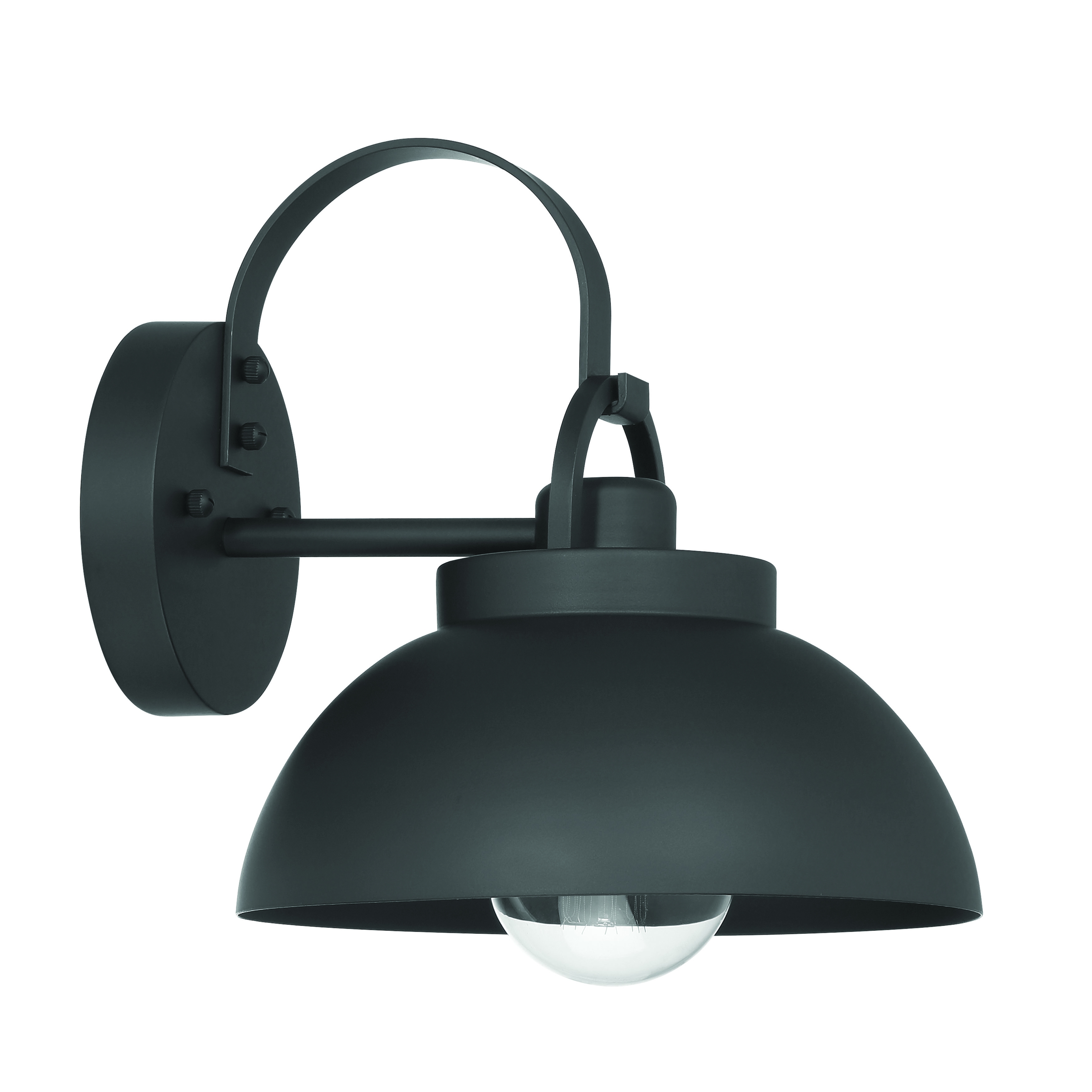 Easton - Modern Farmhouse Metal Shade and Exposed Bulb Wall Mounted Outdoor Light, Matte Black - Image 0