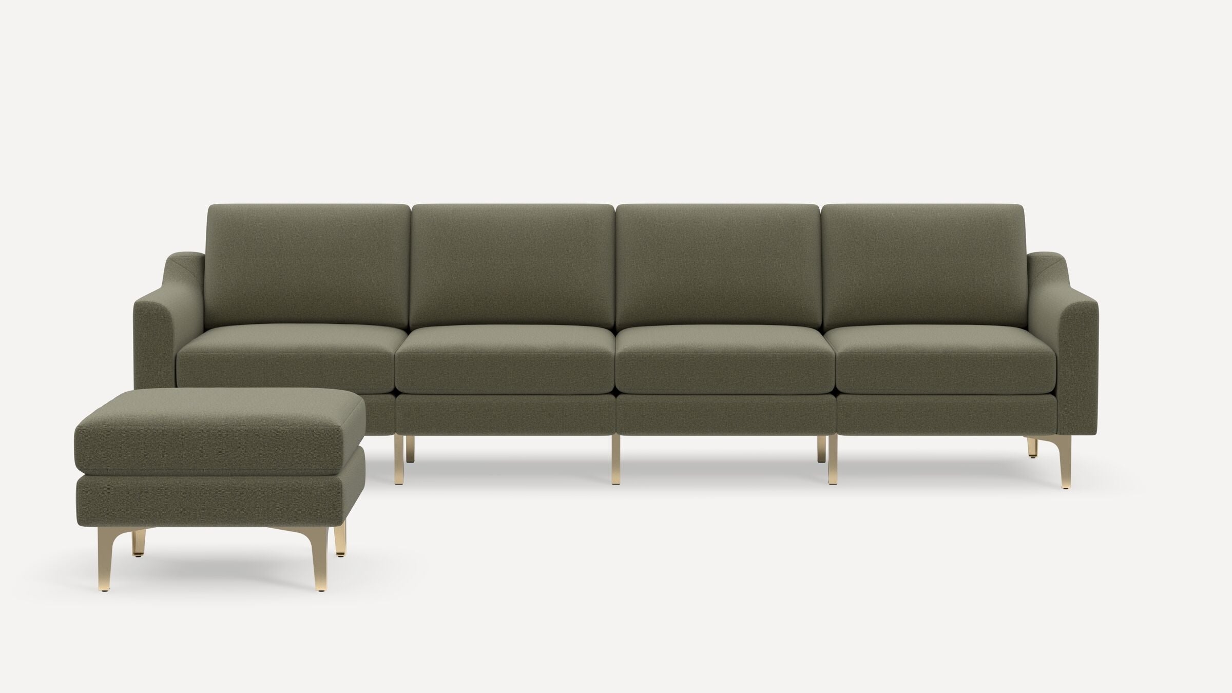 Nomad King Sofa with Ottoman - Moss Green - Performance Flatweave / Brass - Metal / Slope - Image 0