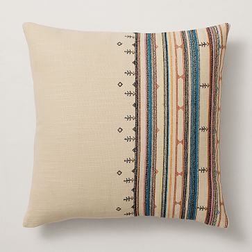 Embroidered Mixed Side Stripe Pillow Cover, 20"x20", Ivory - Image 2
