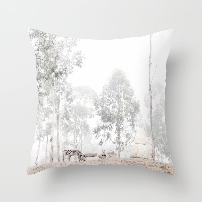 Zebras - Mist - Animal Adventure - Travel Photography Throw Pillow by Ingrid Beddoes Photography - Cover (20" x 20") With Pillow Insert - Outdoor Pillow - Image 0