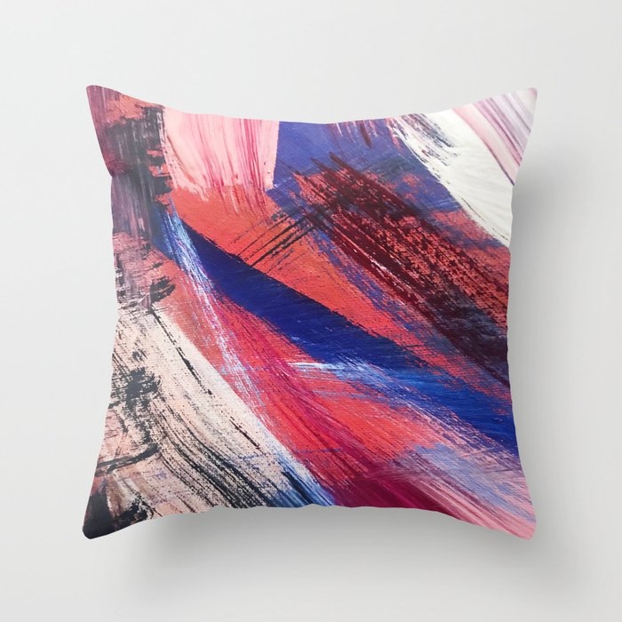 Los Angeles: A Vibrant, Abstract Piece In Reds And Blues By Alyssa Hamilton Art Throw Pillow by Alyssa Hamilton Art - Cover (20" x 20") With Pillow Insert - Indoor Pillow - Image 0
