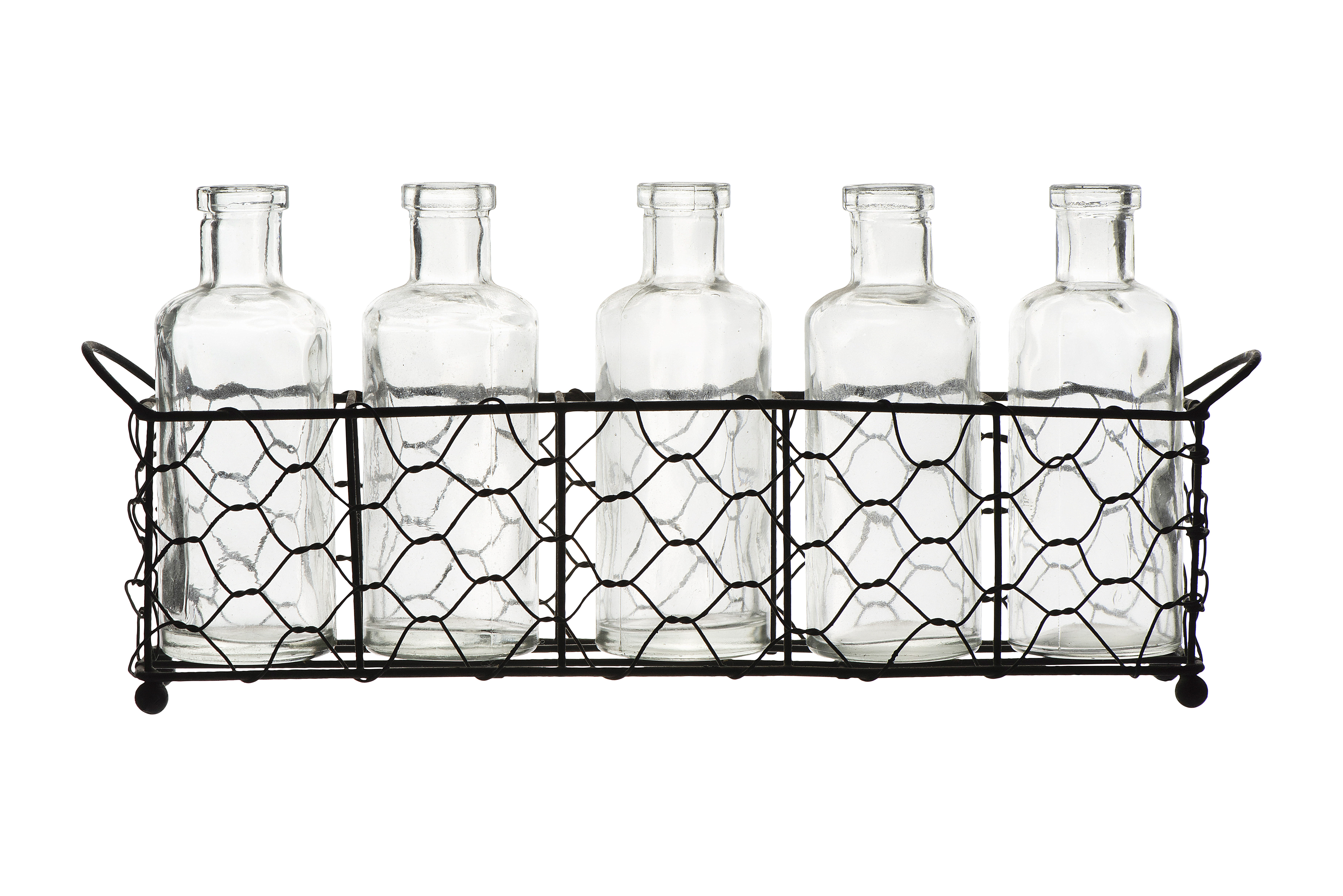 Wire Holder with 5 Glass Vase Bottles (Set of 6 Pieces) - Image 0