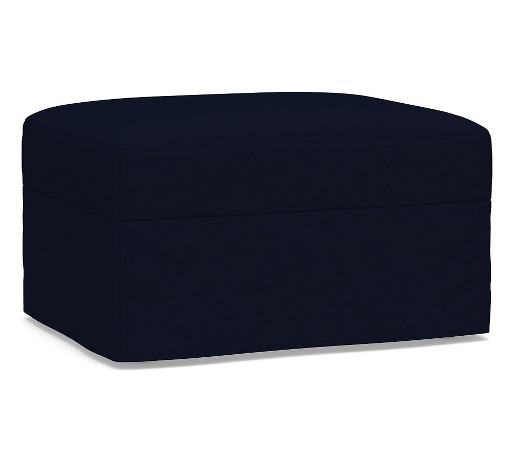 Big Sur Slipcovered Ottoman 32" x 25", Down Blend Wrapped Cushions, Performance Everydaylinen(TM) Navy - Image 0
