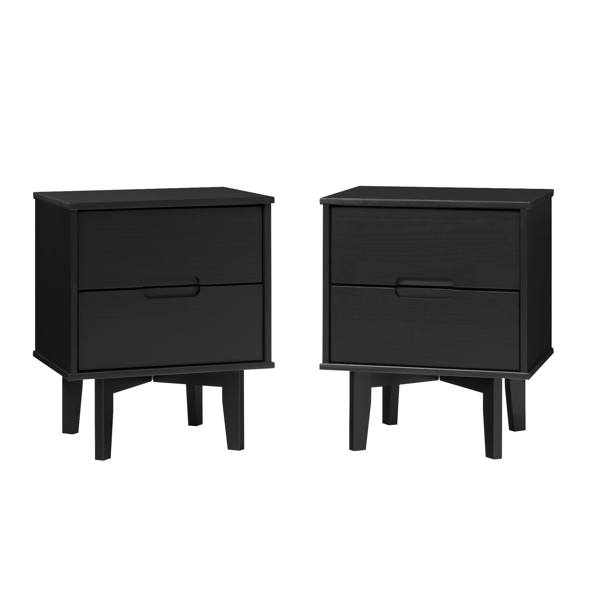 2-Drawer Groove Handle Solid Wood Nightstand - 2PK - Black - Image 4