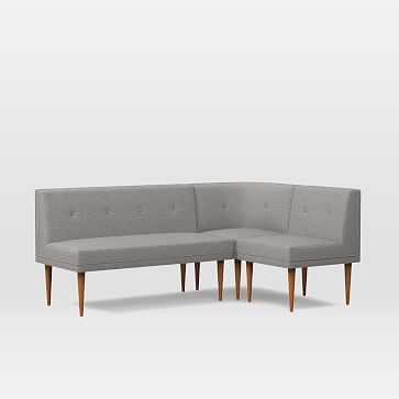 Mid Century Banquette Pack 2: 1 Bench + 1 Single + Round Corner,Deco Weave,Pearl Gray,Pecan - Image 0