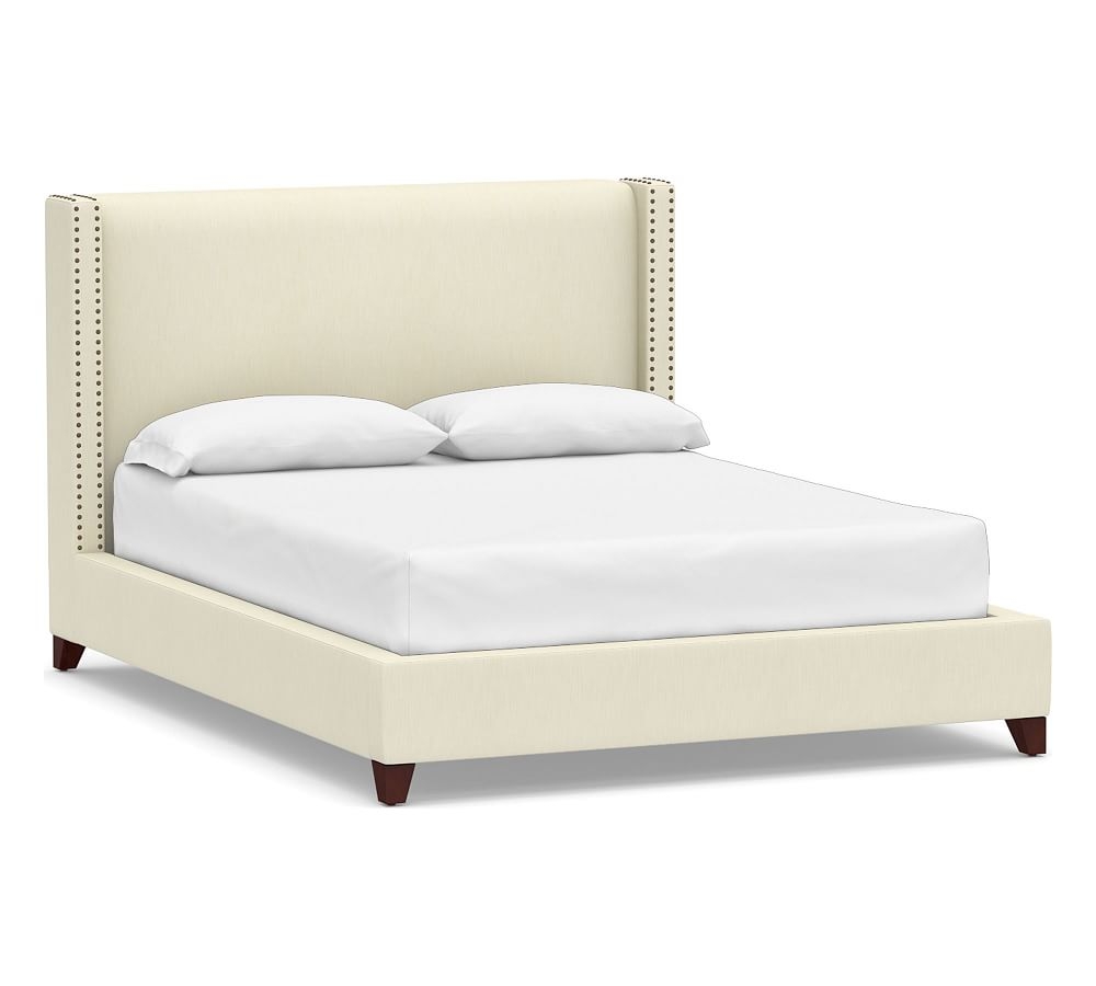 Harper Non-Tufted Upholstered Low Bed with Bronze Nailheads, Full, Premium Performance Basketweave Ivory - Image 0