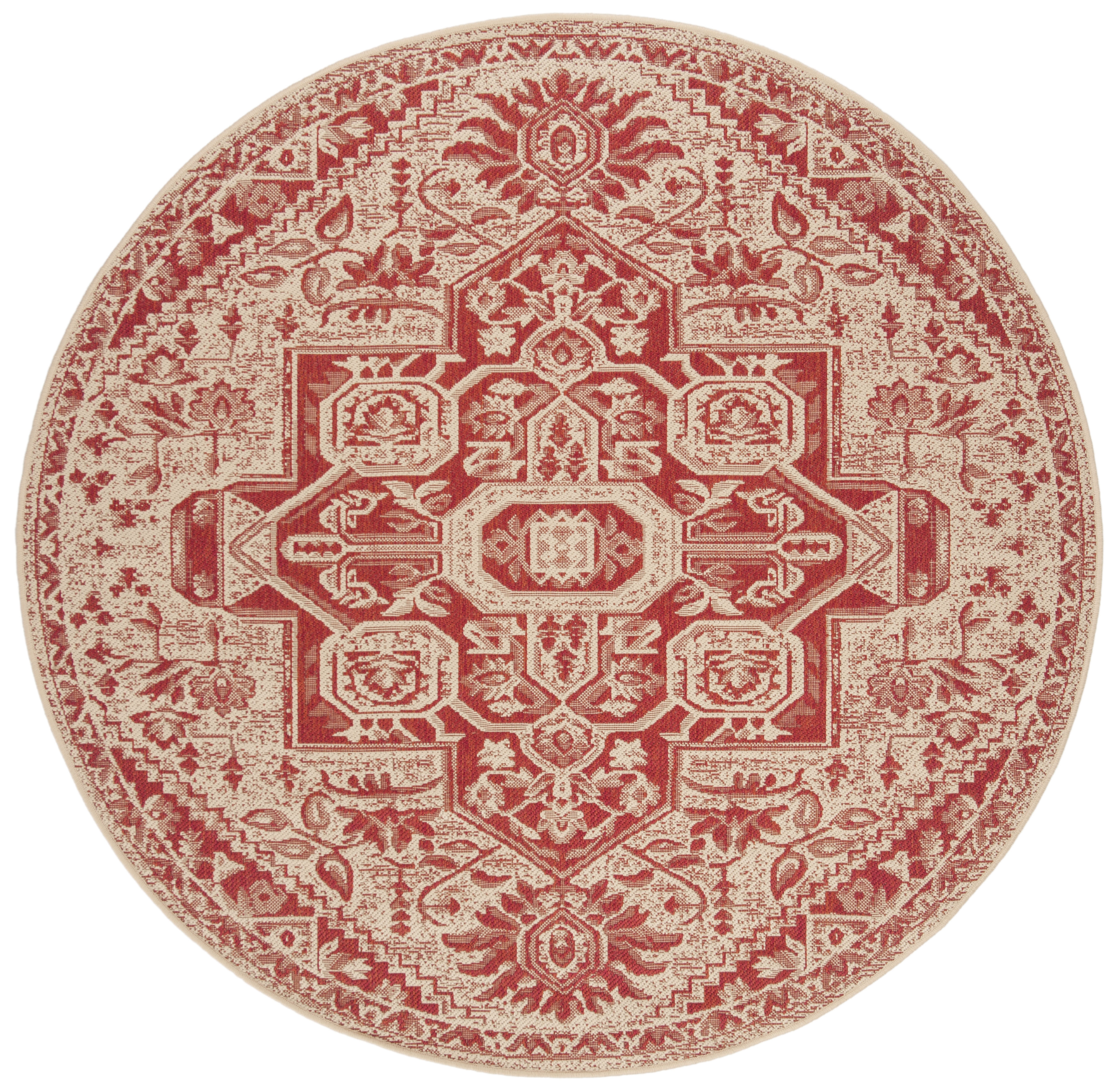 Arlo Home Indoor/Outdoor Woven Area Rug, LND138Q, Red/Cream,  6' 7" X 6' 7" Round - Image 0