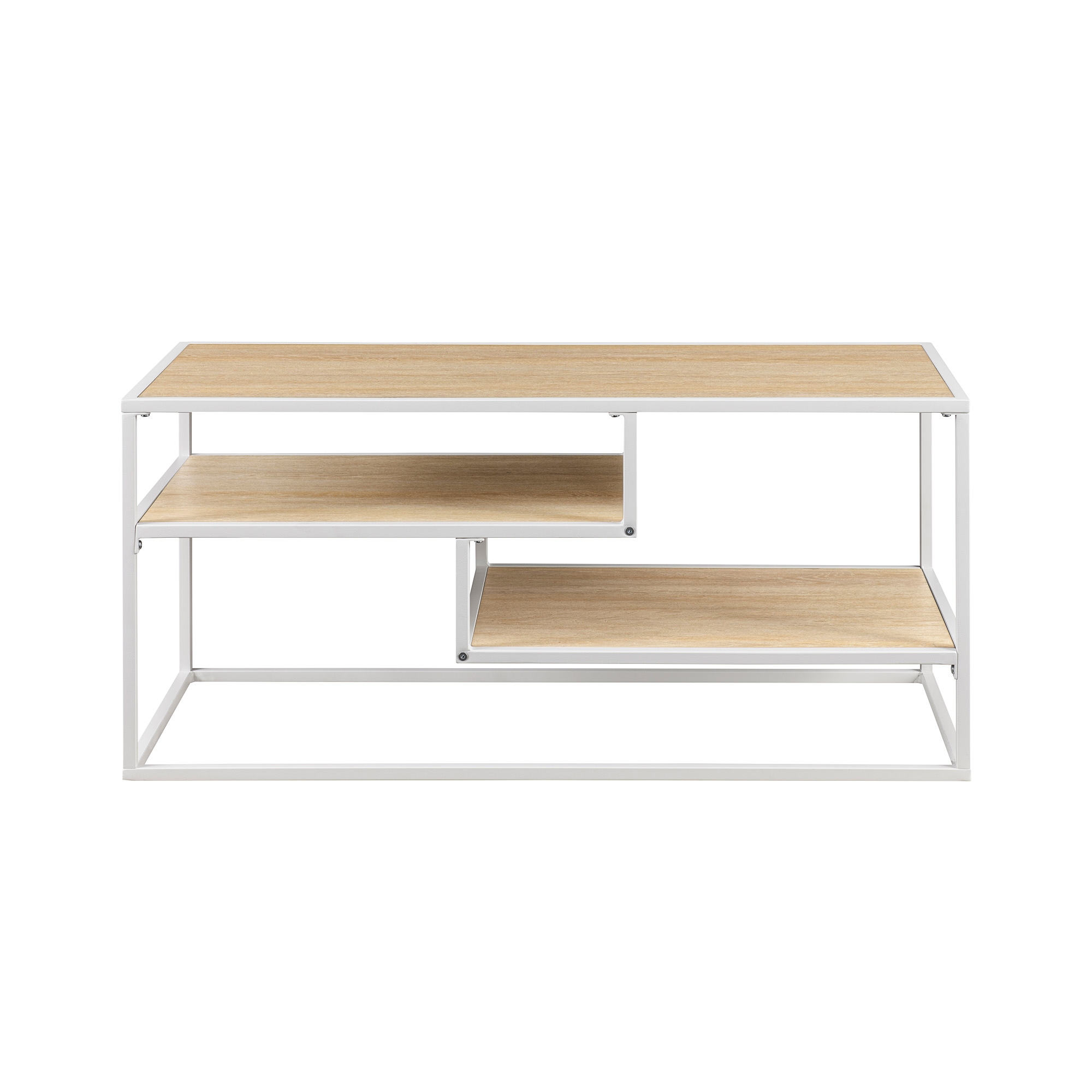 Modern Floating Shelf Metal and Wood TV Stand for TVs up to 43” - Coastal Oak / White - Image 1