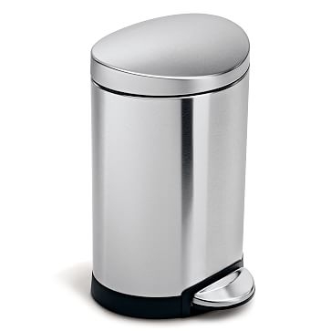 6L Semi-Round Step Trash Can, Brushed Steel - Image 0
