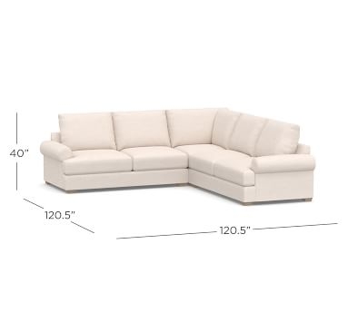 Canyon Roll Arm Upholstered 3-Piece L-Shaped Corner Sectional, Down Blend Wrapped Cushions, Performance Heathered Basketweave Dove - Image 1
