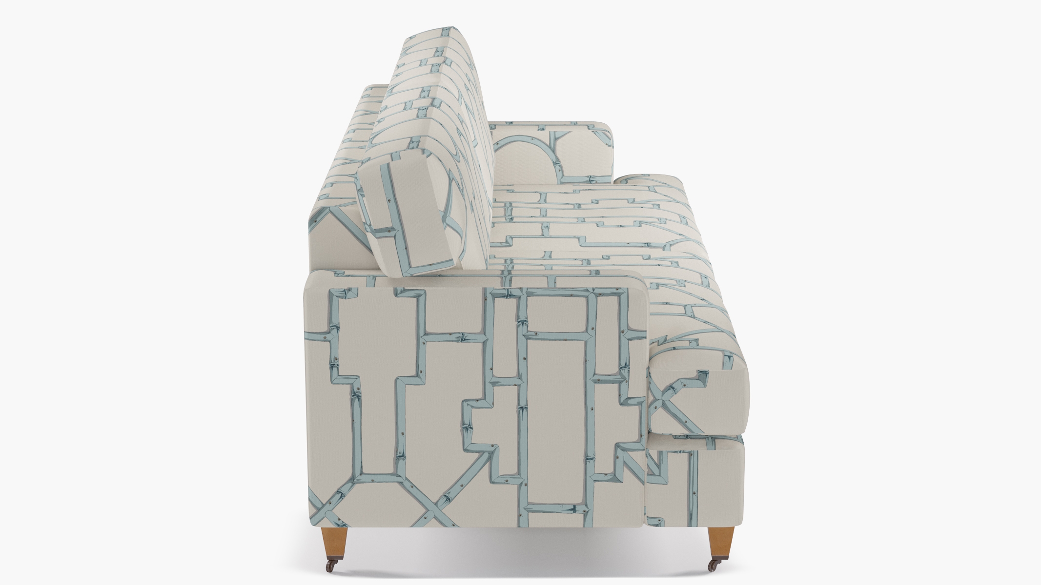 Classic Sofa, Blue Baldwin Bamboo, Natural with Antique Brass Caster - Image 2