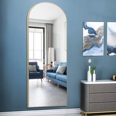 Greta Sleek Arched-Top Wall Mirror, Gold, 65" - Image 2