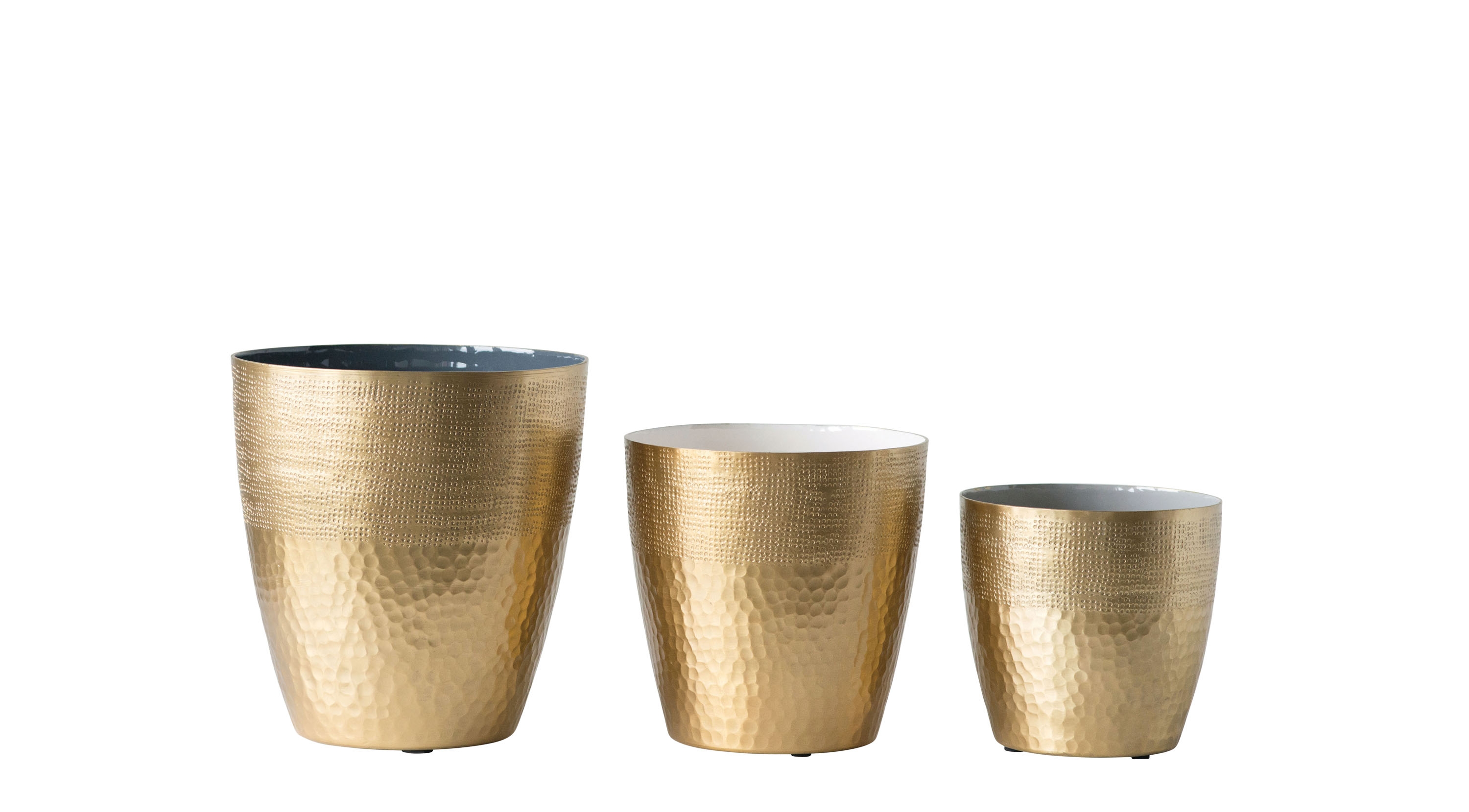 Matte Brass Planters with Multicolor Enameled Interior (Set of 3 Sizes) - Image 0