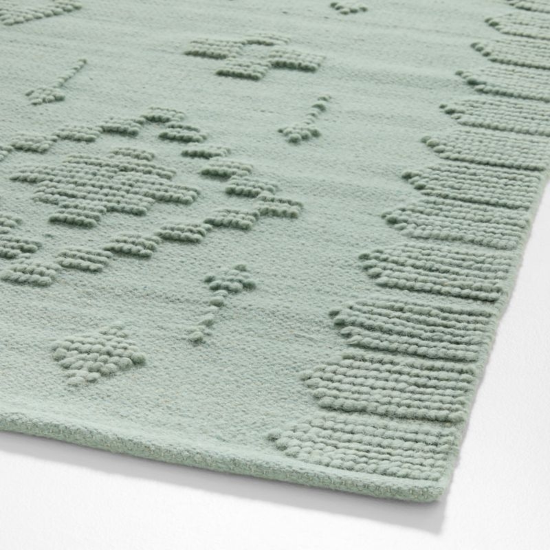 Textural Flatweave Verte Green Wool and Cotton Kids Area Rug 6'x9' - Image 1