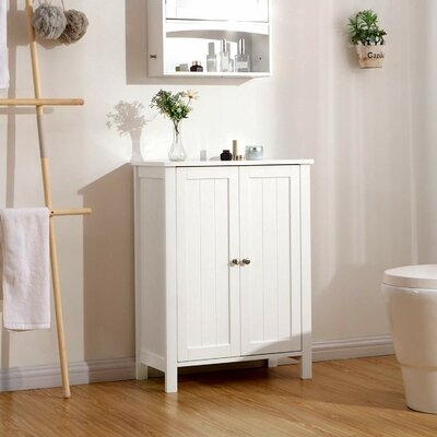 Bathroom Floor Storage Cabinet With Double Door Adjustable Shelf, White - Image 0