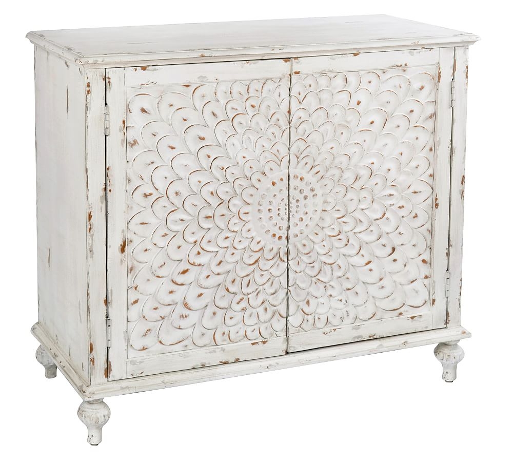 Diablo Carved Wood Storage Cabinet, White - Image 0