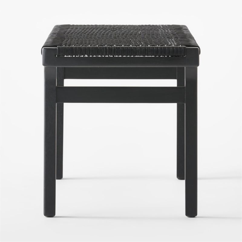 60" Black Woven Leather and Acacia Wood Bench - Image 2