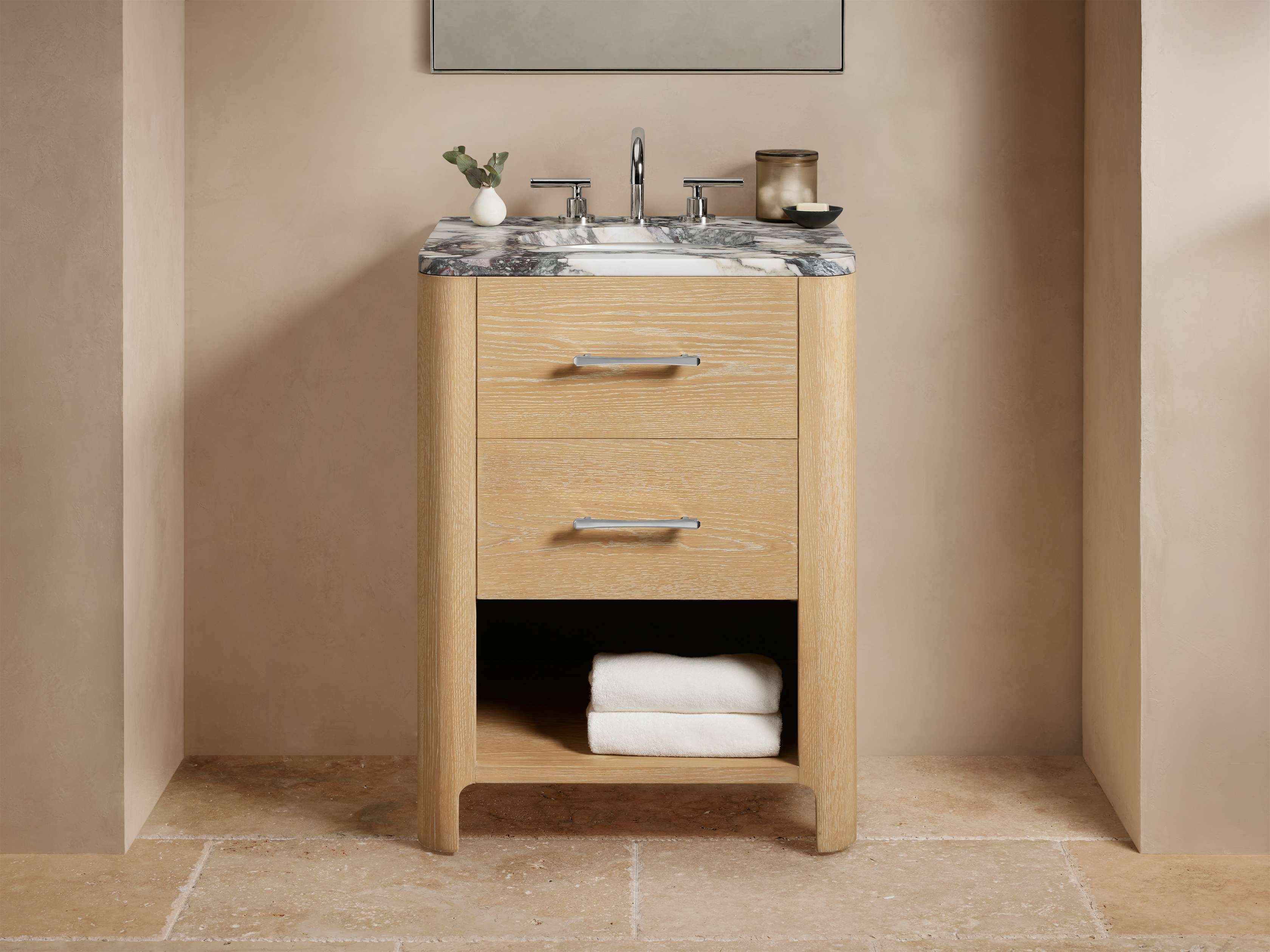Calista Powder Vanity in Wood Natural  Calcatta Viola/Sand Nickel - Image 0