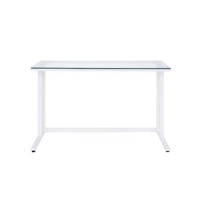 Writing Desk With Glass Top And Built In USB Port, Clear And Chrome - Image 0