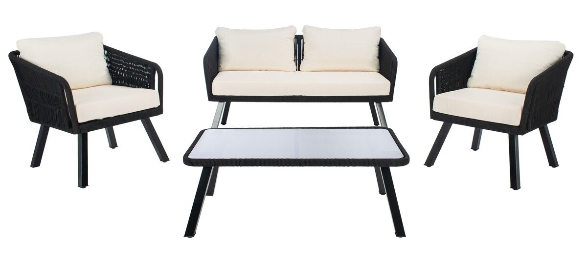 Kerson 4 Pc Rope Living Set - Black/Beige - Safavieh - Image 0