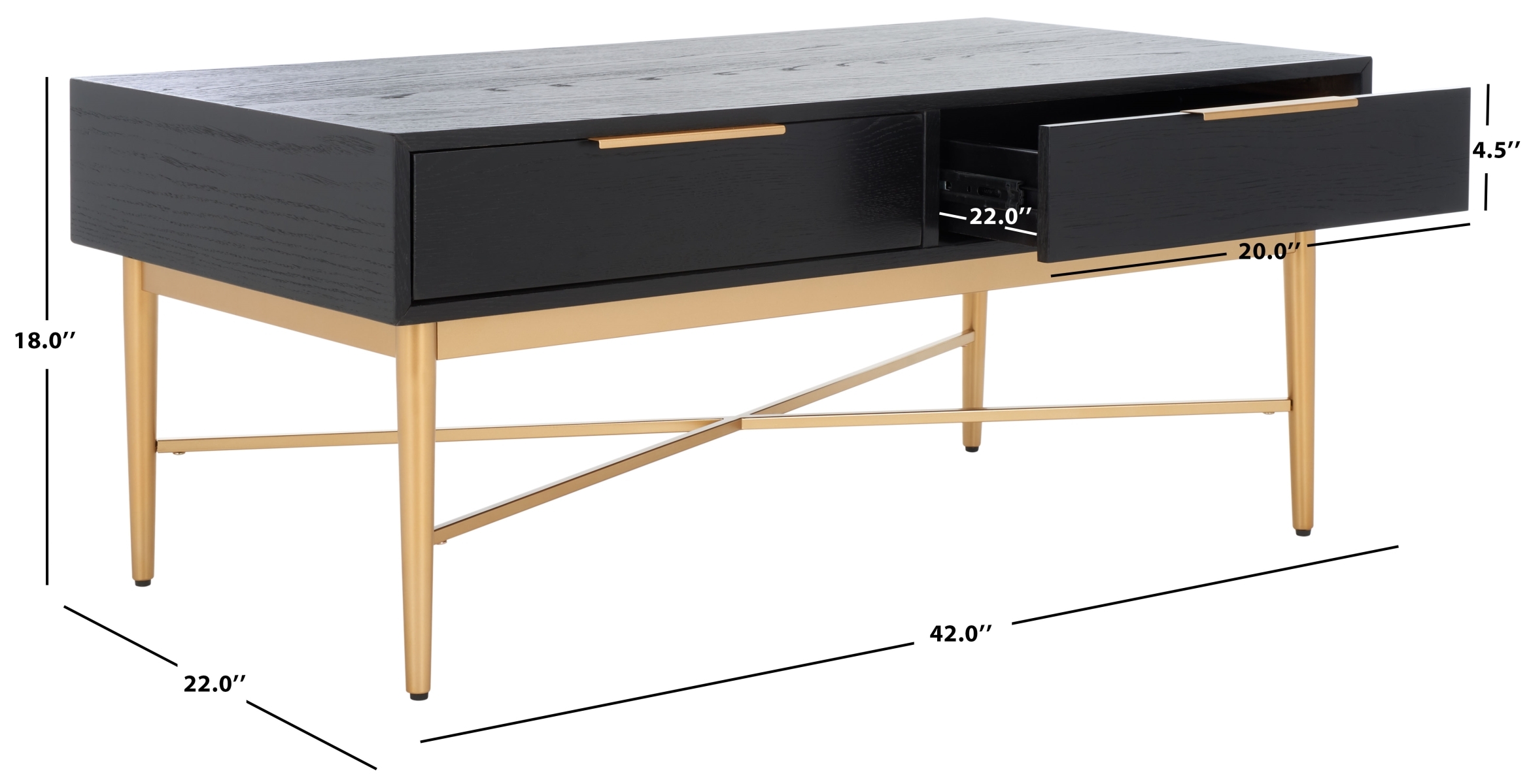 Pierre 2 Drawer Coffee Table - Black / Gold - Safavieh - Image 9