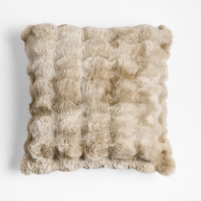 Textured Faux Fur Sierra Tan 20"x20" Throw Pillow Cover - Image 0