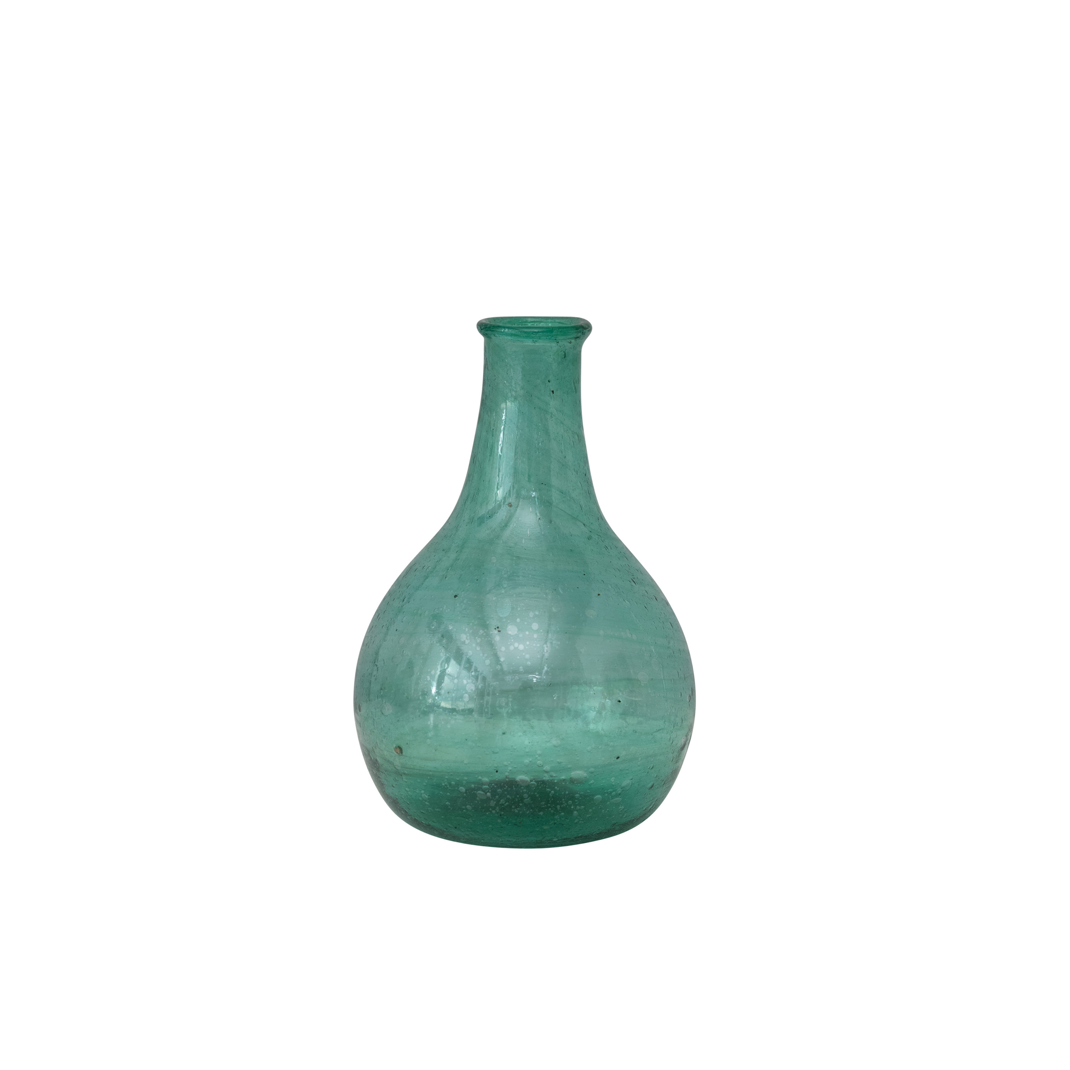  Hand Blown Glass Vase, Teal - Image 0